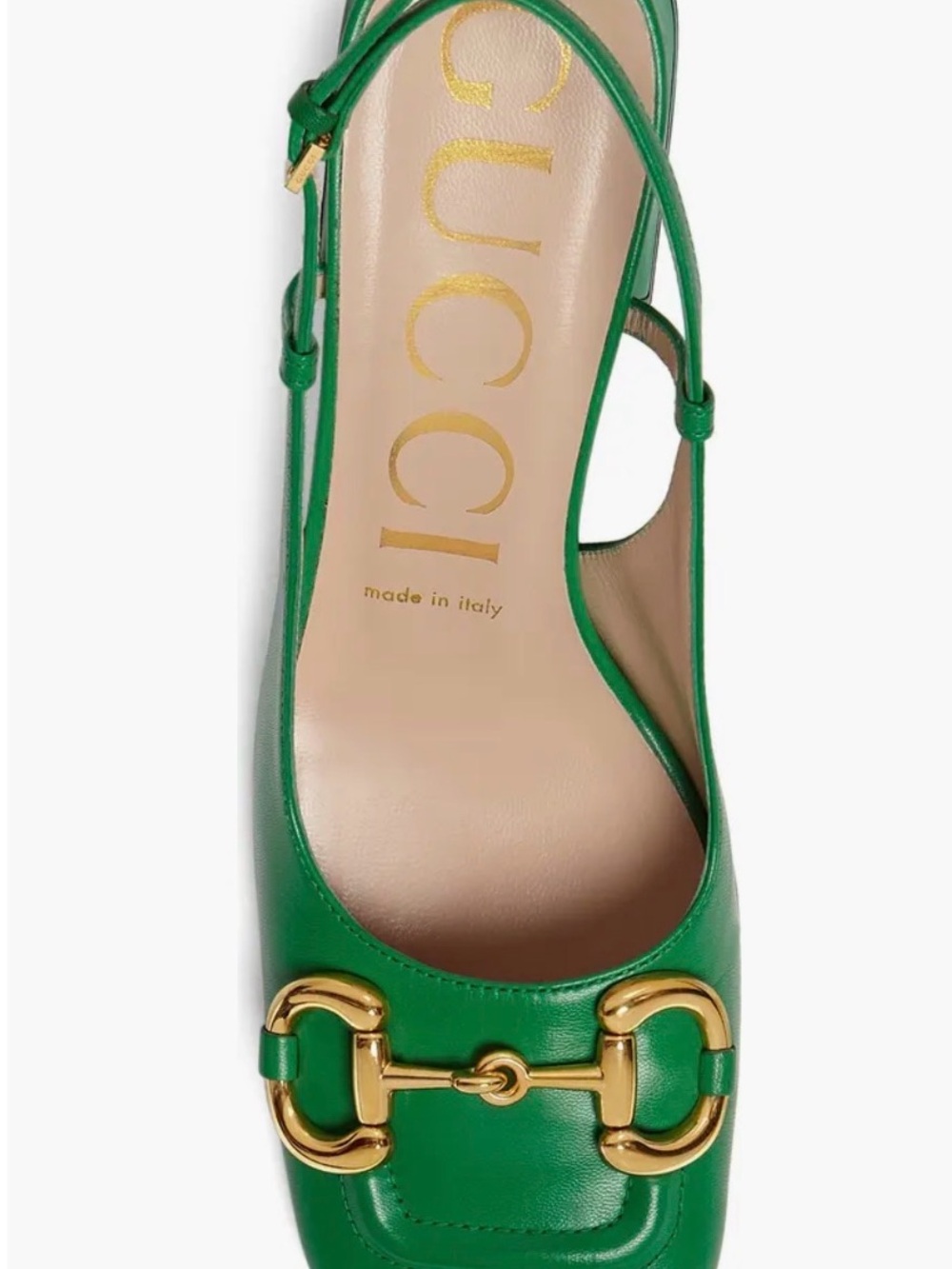Gucci Emerald Green Leather Slingback Block Heel with Gold Hardware - Picture 3 of 4